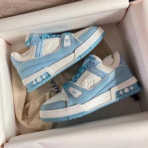 Louis Vuitton Trainer calfskin women's low-top fashion sneakers Sky blue